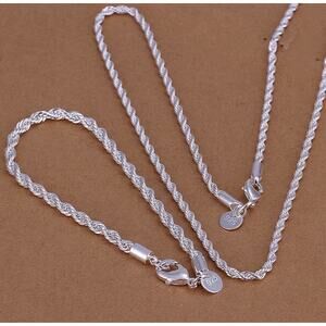 925 sterling silver Set Necklace 16” Bracelet 8” 4MM twisted rope chain unisex